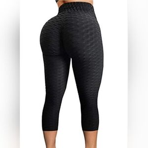 Agroste Scrunch Butt Leggings Cropped Work Out Booty Lifting Yoga Medium Black
